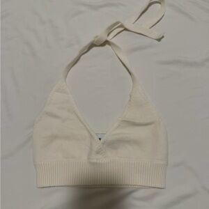 Princess Polly Cream Halter Ribbed Bralette